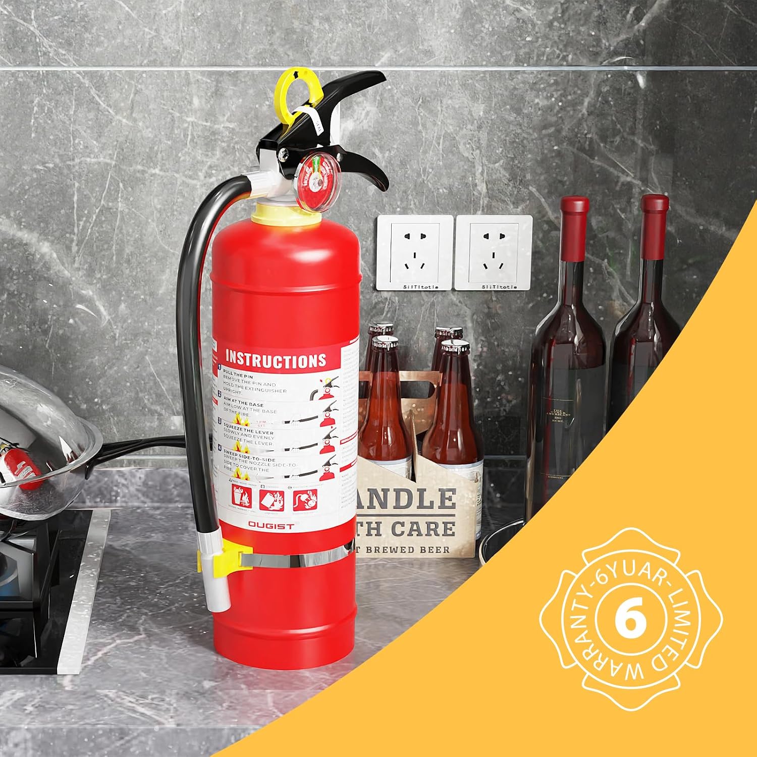 Ougist ABC Dry Chemical Fire Extinguisher, 5 lb – 2-A:10-B:C Rated for Home, Office & Vehicle, Quick Release, Easy-Grip Handle, Ideal for Electrical & Grease Fires, Car Extinguisher, Model FF2KG - Image 4
