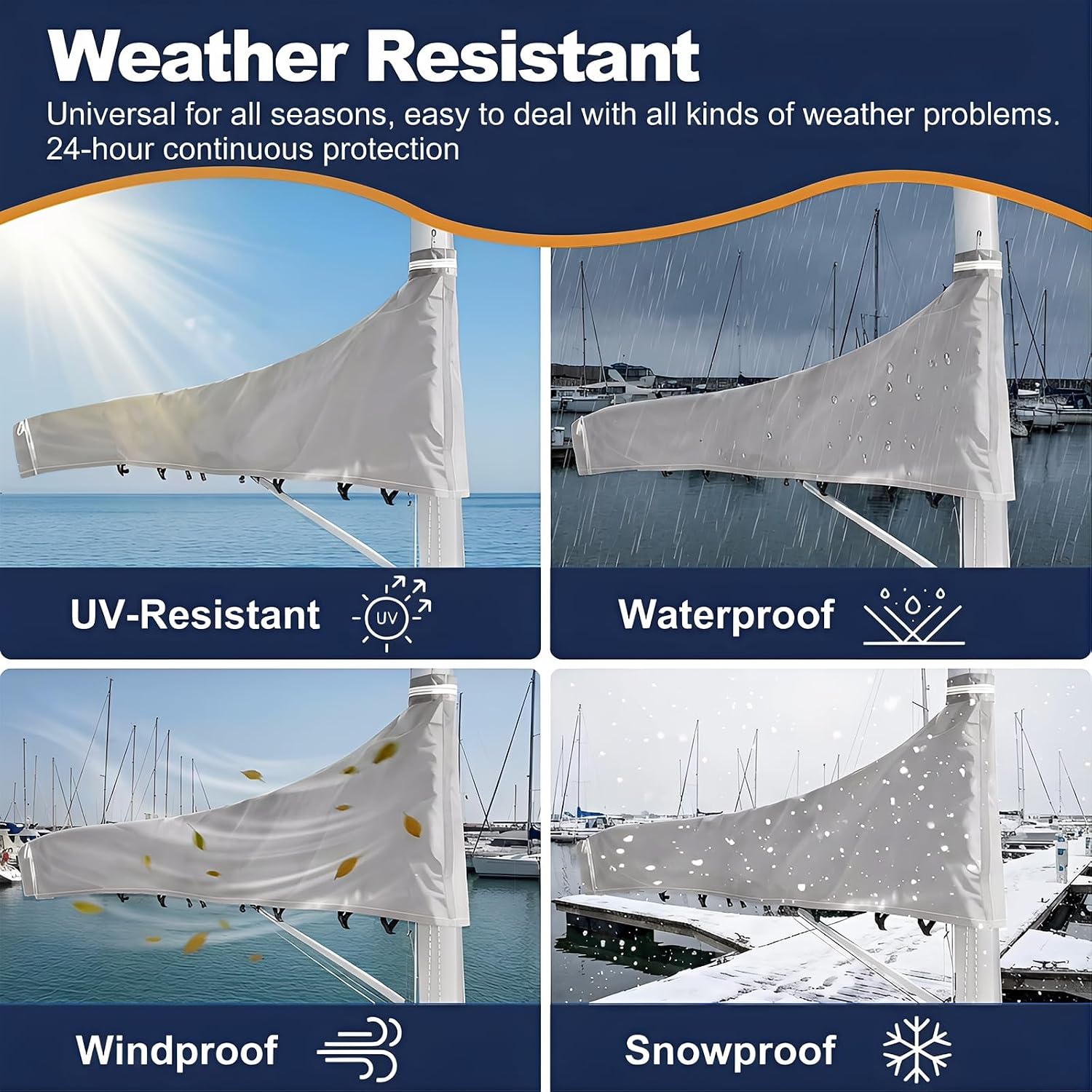 Mainsail Boom Cover for Sailboats, 1200D Waterproof UV-Resistant Sailboat Mainsail Cover, Waterproof, Heavy Duty Sailboat Boom Cover Fits 12-13 ft Boom, Gray - Image 7