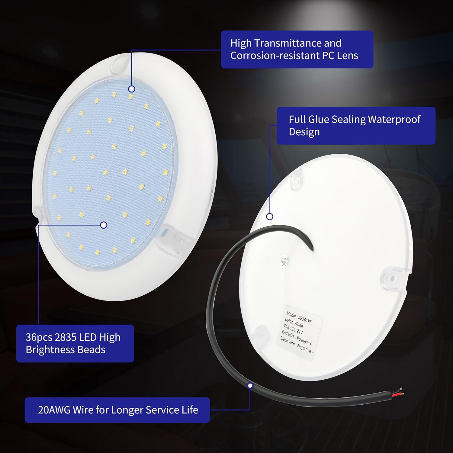 RVZONE Boat LED Dome Light IP68 Marine Led Lights White Round Surface Mounted Boat Interior Lights Round Cabin Light for Boats RV Trailers - Image 2