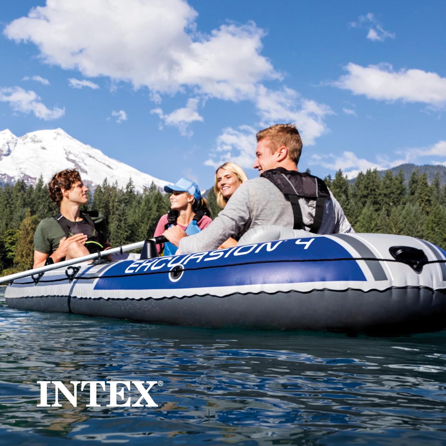 Intex 68324EP Excursion 4 Inflatable Boat Set: Includes Deluxe 54in Boat Oars and High-Output Pump – Adjustable Seats with Backrest – Fishing Rod Holders – 4-Person – 1100lb Weight Capacity - Image 7