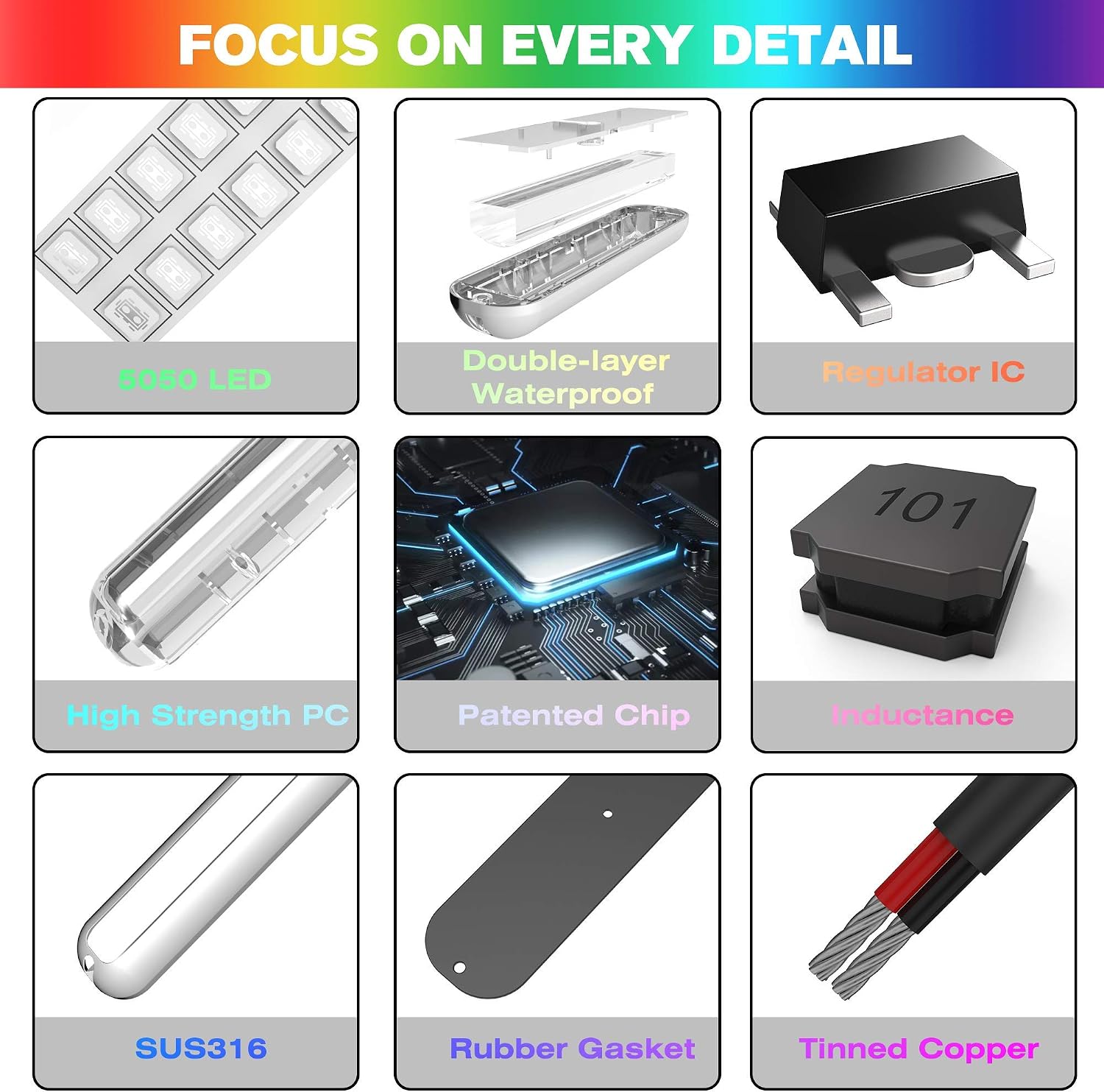 HUSUKU GT1 Underwater Boat LED Lights Marine Color Light Kit, 6.7" 2000LM RGB IP68 36LED 12V~24V 316 316 Stainless, Wireless Grouping & Control Auto Sync, Multi Color Light for Yacht Boat Deck Pontoon - Image 6