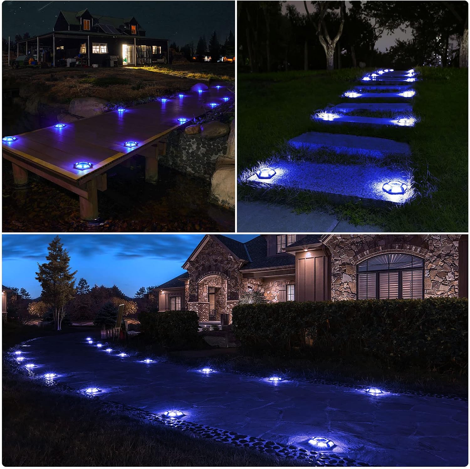 VOLISUN Solar Dock Lights Driveway Deck Lights, 12-Pack Waterproof Outdoor LED Aluminum Dock Lighting Warning Step for Driveway Sidewalk Garden Pathway Yard(Blue+White,2 Colors in 1), Auto On/Off - Image 6