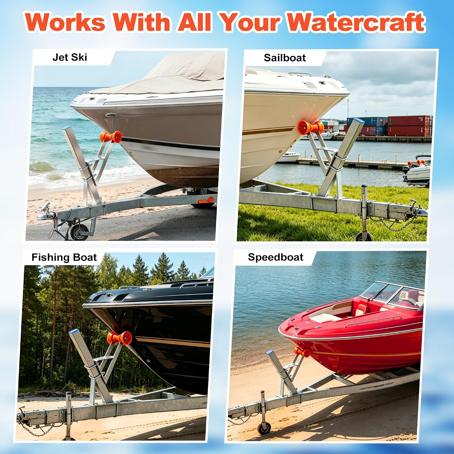 Boat Trailer Winch Stand, 5mm Galvanized Steel, 5.1" PU Orange Roller & U-Bolts, Heavy-Duty Winch Post Fits 2-3" W x 2-3" H, for Fishing Boat, Jet Ski, Speedboat, Sailboat - Image 6