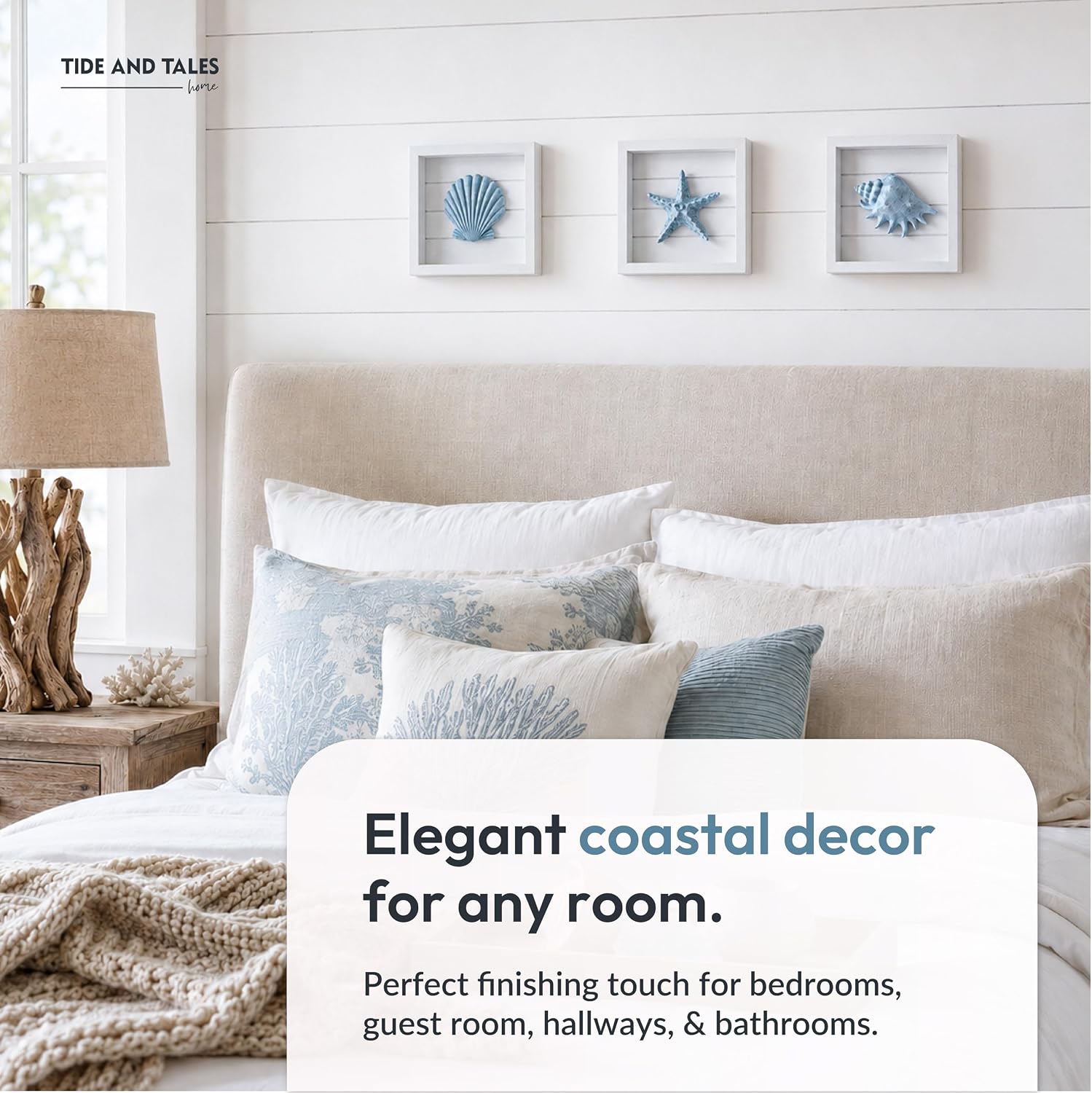TideAndTales Blue Seashells and Starfish (Framed Set of 3) Coastal 3D Wall Art, Beach Wall Decor for Bathroom or Coastal Bedroom, Ocean Inspired Seaside Decorations for Home or Beach House (7"x7") - Image 8