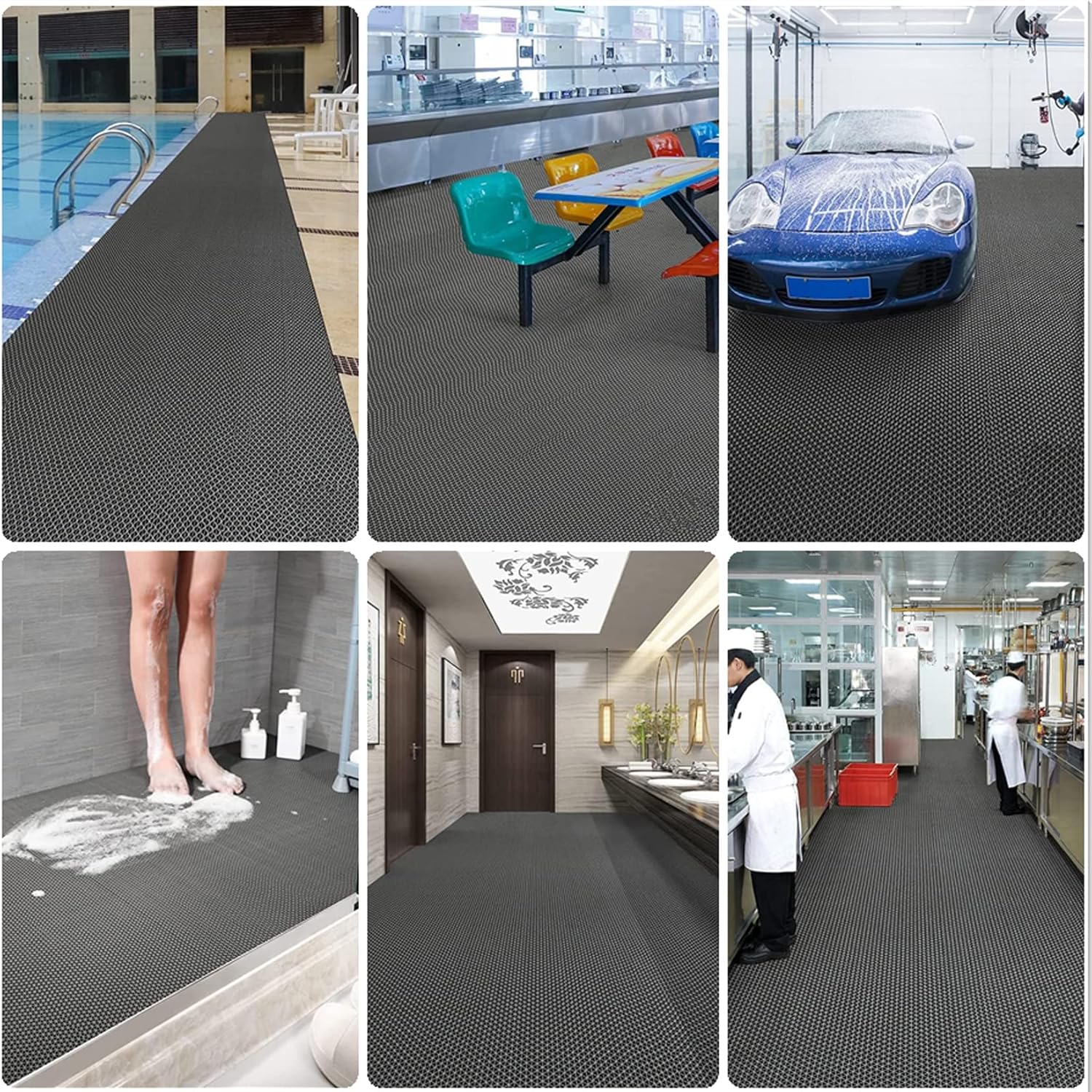 Drainage Non Slip Flooring Mats Swimming Pool Bathroom Anti-Fatigue Rubber Matting 3x10 Ft Heavy Duty Commercial Anti Slip Floor Mats for Garage Restaurant Sauna SPA,Gray/Grey,0.9×3M - Image 4