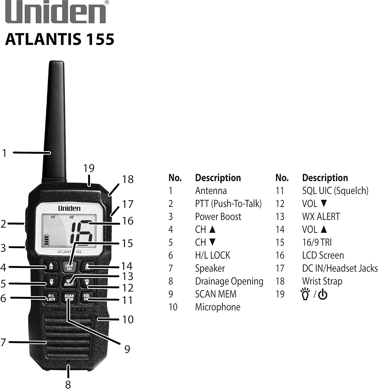 Uniden Atlantis 155 Handheld Two-Way VHF Marine Radio, Floating IPX8 Submersible Waterproof, Dual-Color Screen, All USA/International/Canadian Marine Channels, NOAA Weather Alert, 10 Hour Battery - Image 5