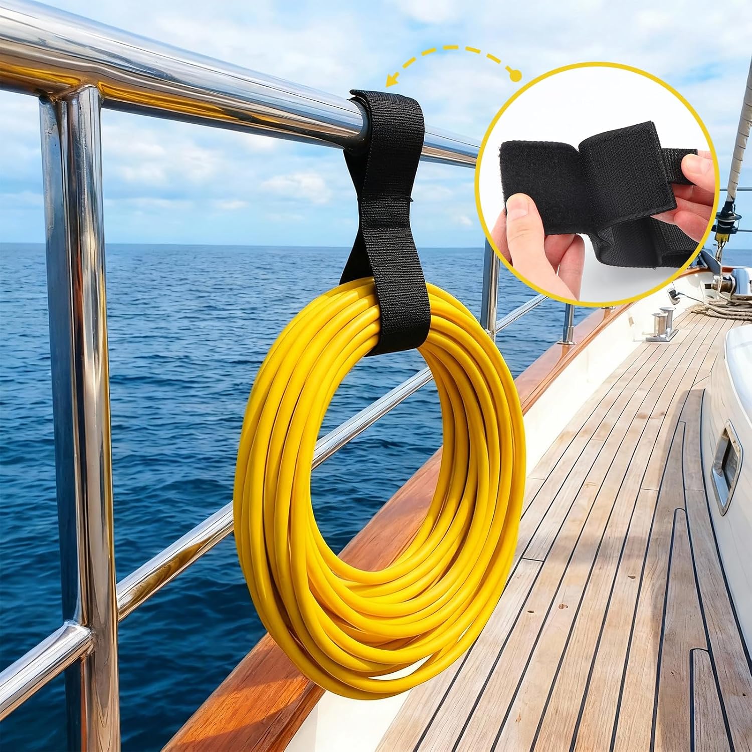 6 Pack Boat Rope Holders 16-inch Boat Straps Storage Sailboat Accessories with Adhesive Closures Heavy Duty Sailboat Railing Line Straps Storage Dock Line Organizer for Cable Organization - Image 5