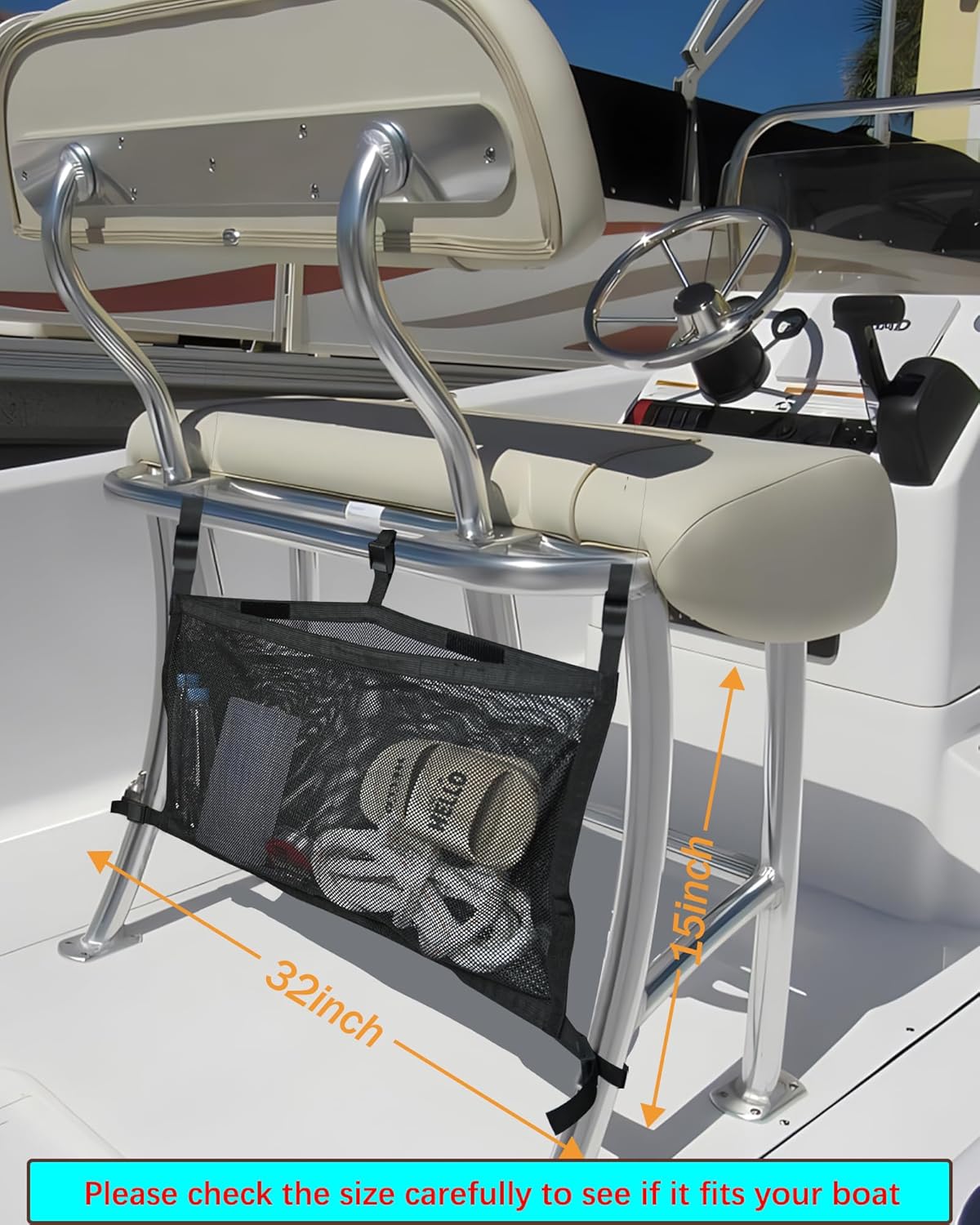 PLOZANO Boat Storage Bag with 3 Divisions, Adjustable Organizer, Mesh Tackle & Life Jacket Holder, Suspended Net for Leaning Post (32 INCH) - Image 2