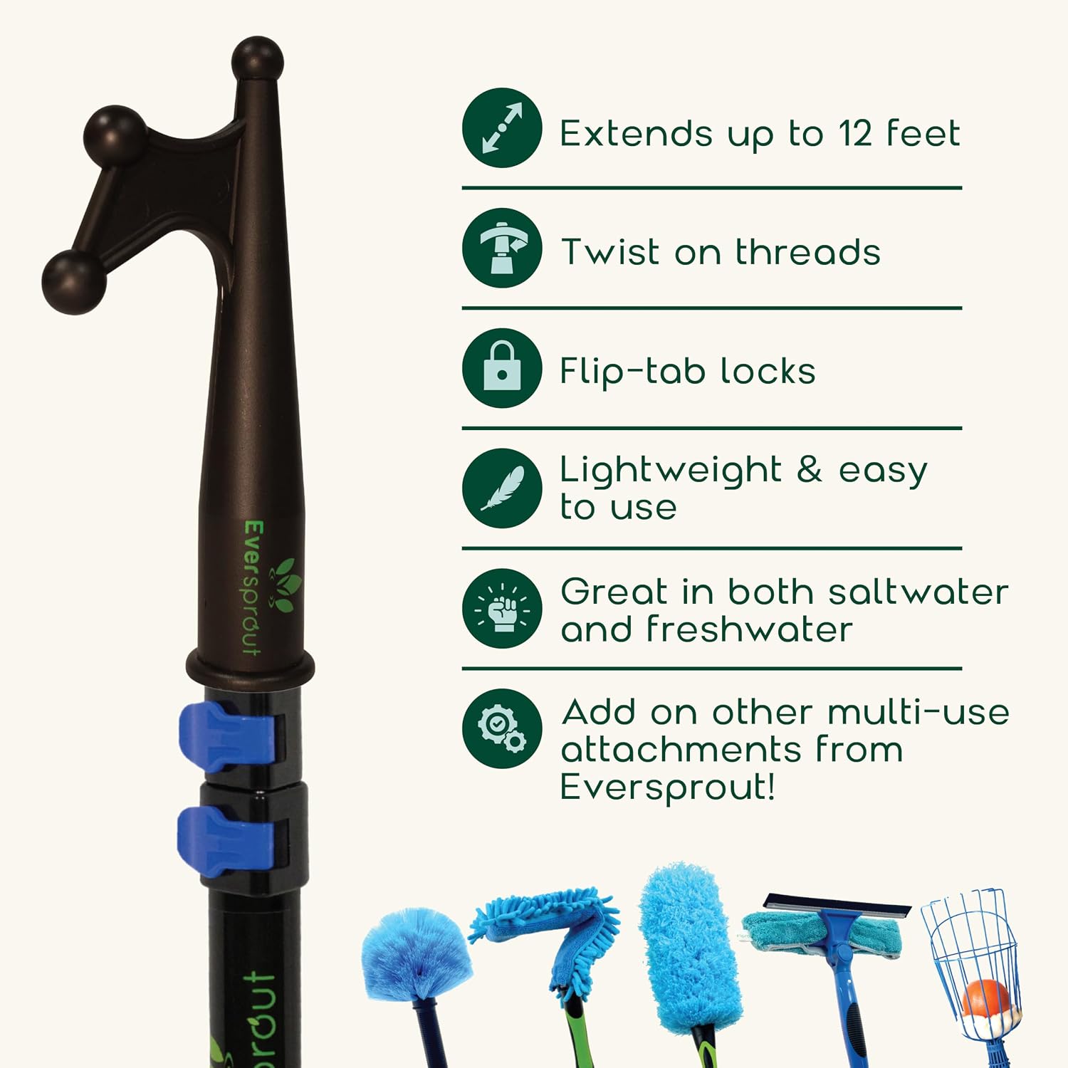 EVERSPROUT Telescoping Boat Hook | Floats, Scratch-Resistant, Sturdy Design | Durable & Lightweight, 3-Stage Anodized Aluminum Pole | Threaded End for Boating Accessories - Image 2