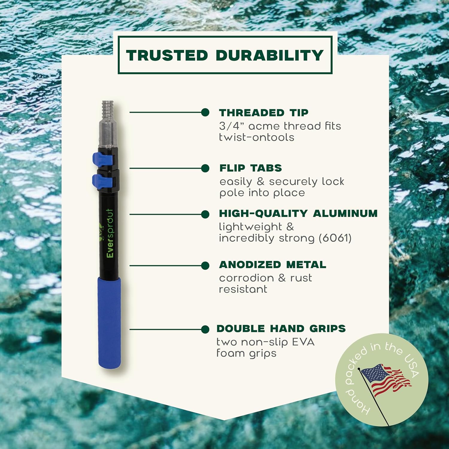 EVERSPROUT Telescoping Boat Hook | Floats, Scratch-Resistant, Sturdy Design | Durable & Lightweight, 3-Stage Anodized Aluminum Pole | Threaded End for Boating Accessories - Image 4