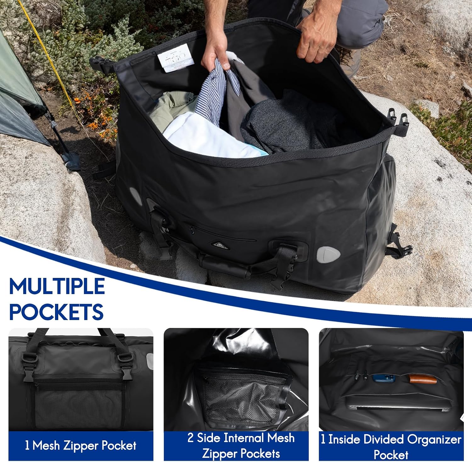 Haimont Waterproof Duffel Bag Roll-top Dry Duffel Bag with Quick-fixed Straps for Motorcycling, Rafting, Boating, SUP, Kayaking, Travel, 50L/70L - Image 4