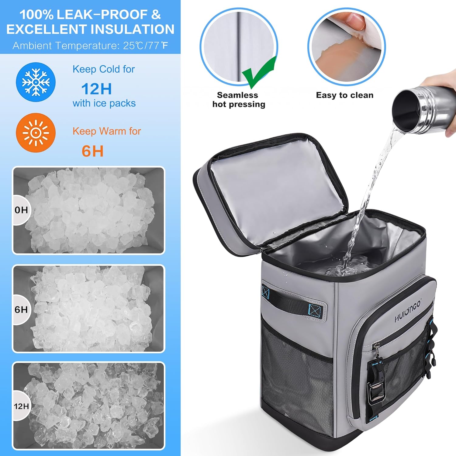 Hulongo Large Waterproof Insulated Cooler Backpack for Men & Women, Leak Proof Cooler Backpack for Camping, Beach, Fishing, Picnic, Travel, Outdoor, 30L, 48Cans - Image 3