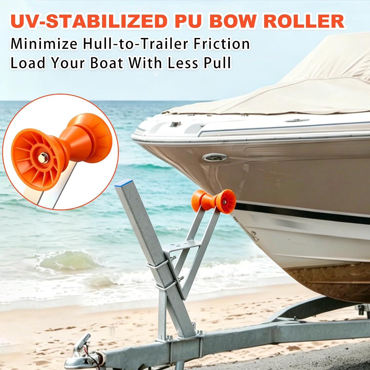 Boat Trailer Winch Stand, 5mm Galvanized Steel, 5.1" PU Orange Roller & U-Bolts, Heavy-Duty Winch Post Fits 2-3" W x 2-3" H, for Fishing Boat, Jet Ski, Speedboat, Sailboat - Image 3