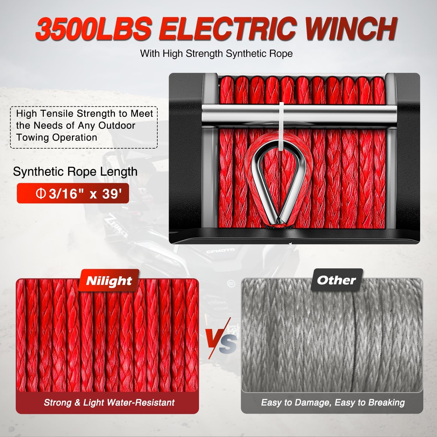 Nilight 3500 lbs ATV Winch 12V Electric Winches With Synthetic Winch Rope Wireless Remote Wired Switch Fairlead Mounting Plate Portable Waterproof Winch for Towing ATV UTV Trailer Truck Jeep Offroad - Image 6