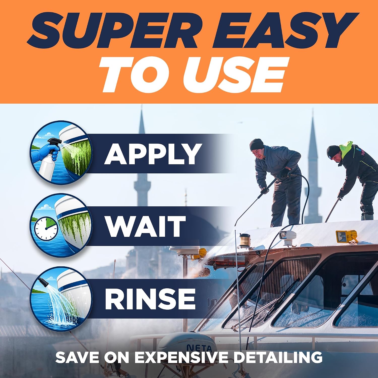 Instant Boat Hull Cleaner - Marine Grade, Easy to Use Boat Cleaner, Removes Stains, Water Lines, Yellowing & Rust, Safe for Use on Fiberglass, Plastic, Painted Hull Surfaces - Made in USA, 1 Gallon - Image 7
