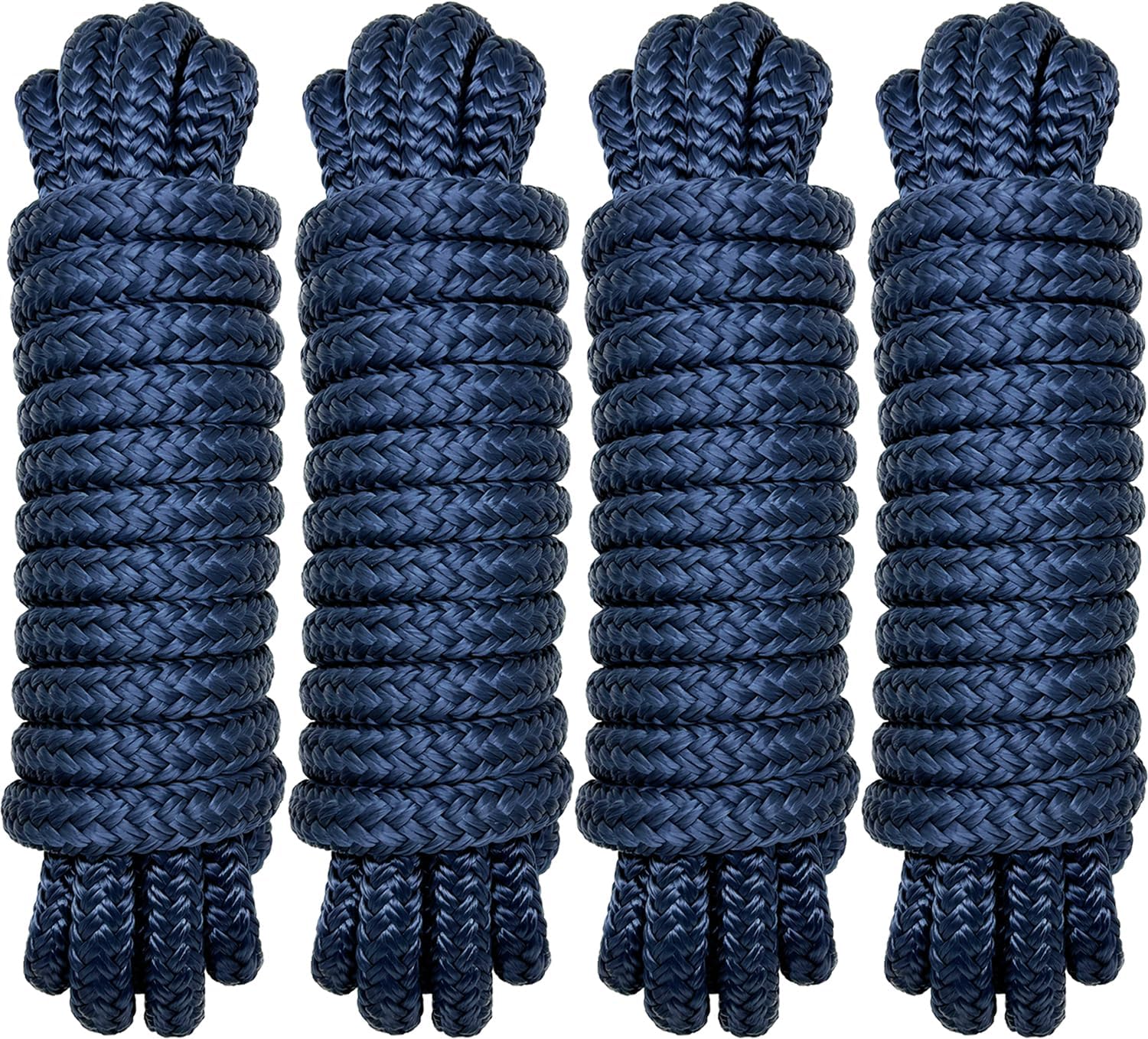 Double Braid 1/2" x 15' Boat Dock Lines (4-Pack) – Nylon Boat Ropes for Docking with 12" Spliced Eye – Heavy Duty Marine Rope – Soft & Durable Boat Lines for Pontoon and Light Boat (Navy Blue)