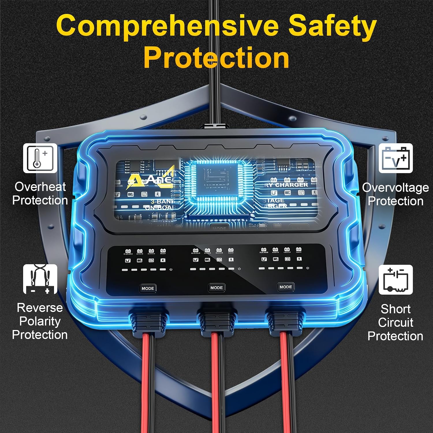 3 Bank Marine Battery Charger, 12V (5A/Bank) IP68 Waterproof LCD Onboard Battery Charger with Overcharge Protection & Temperature Compensation- for Lead-Acid, AGM, EFB, LiFePO4, Lithium, Boat, Car, RV - Image 5
