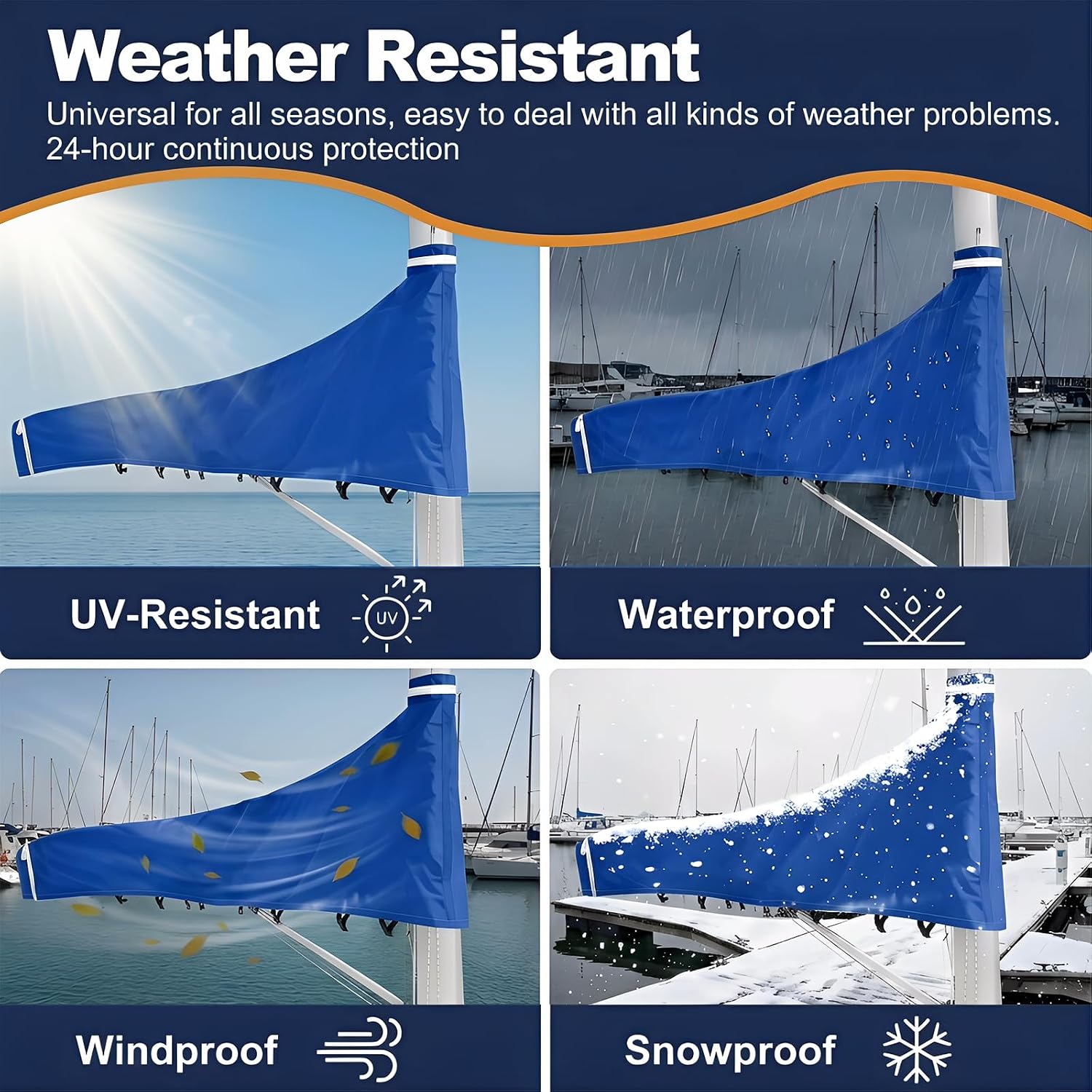 Mainsail Boom Cover for Sailboats, 1200D Waterproof UV-Resistant Sailboat Mainsail Cover, Waterproof, Heavy Duty Sailboat Boom Cover Fits 11-12 ft Boom, Blue - Image 7