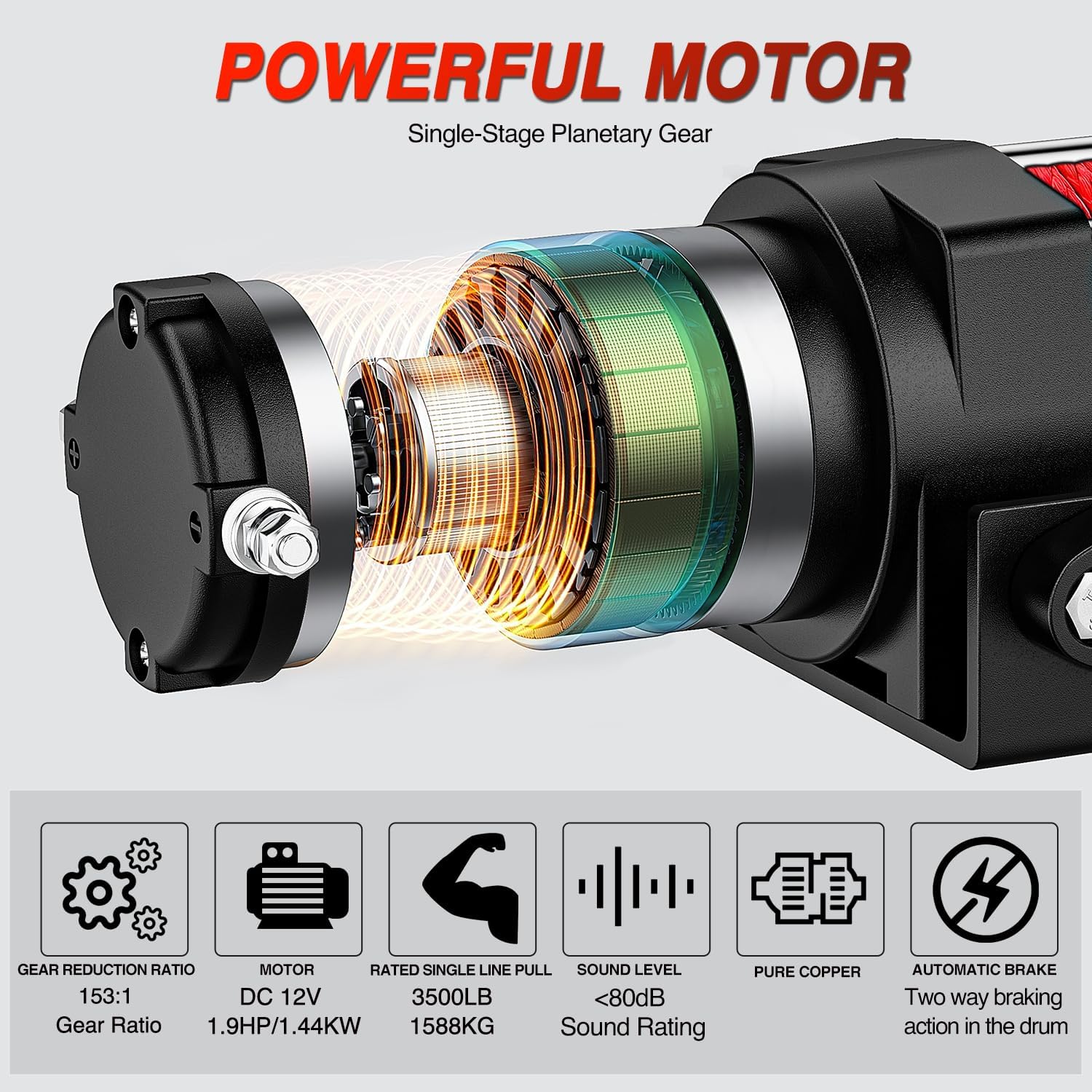 Nilight 3500 lbs ATV Winch 12V Electric Winches With Synthetic Winch Rope Wireless Remote Wired Switch Fairlead Mounting Plate Portable Waterproof Winch for Towing ATV UTV Trailer Truck Jeep Offroad - Image 3