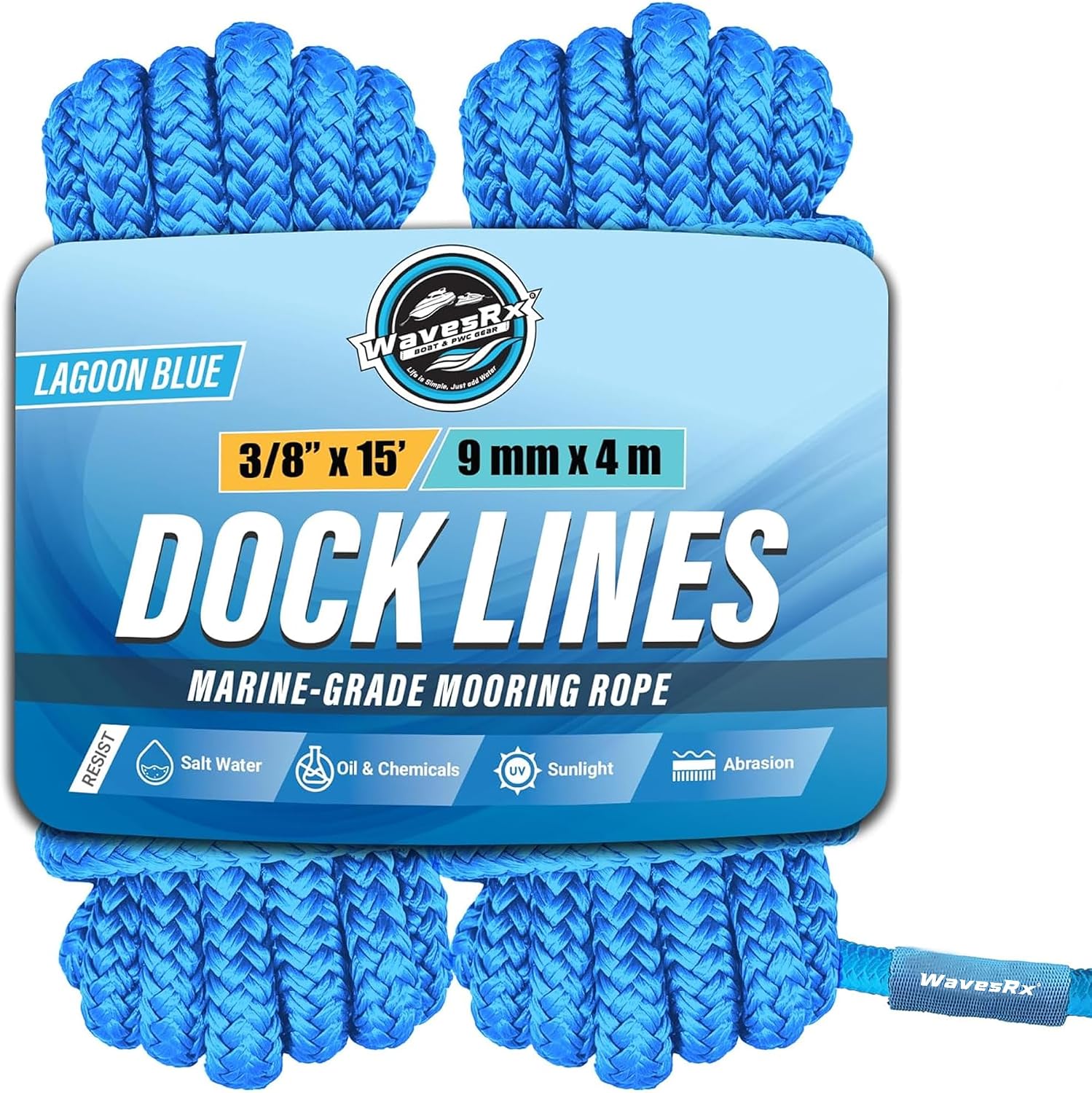 Premium Nylon Boat Dock Lines & Ropes for Docking 3/8'' x 15' | Double Braided Marine Rope & Mooring Line| Boat Ropes for Docking with Loop | UV & Saltwater Resistant Dock Ropes for Boats & Pontoons