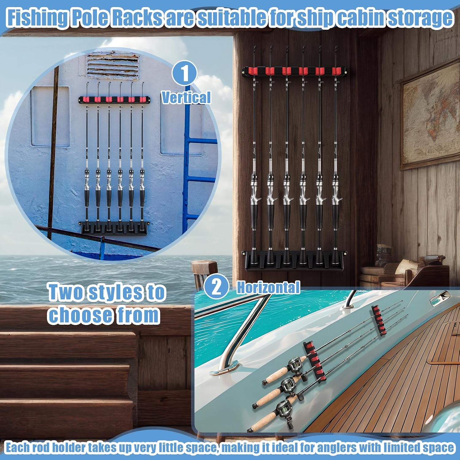 3 Set Fishing Rod Holders for 18 Garage Fishing Rod Rack Wall Mount Fish Pole Holders for Boat Room Vertical Horizontal Pole Storage Boat Accessories Gifts for Men (Vertical) - Image 5