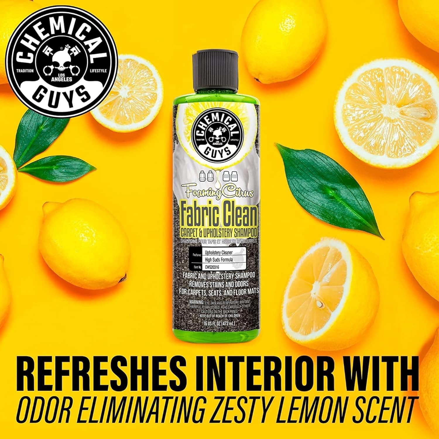 Chemical Guys Foaming Citrus Fabric Clean Drill Brush Kit - High Foaming Stain and Odor Remover, Upholstery, Floor Mat & Car Carpet Cleaner, Deep Cleans & Deodorizes, Citrus Scent - 16 fl oz - Image 2