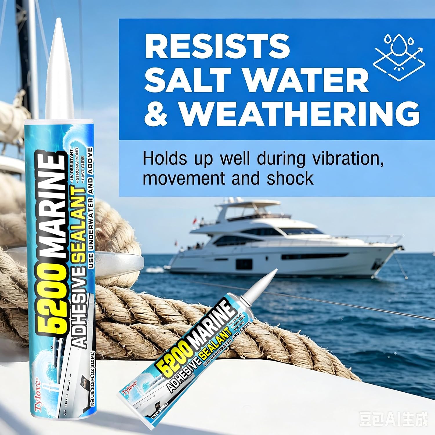 5200 Marine Sealant for Boats & RVs-Fast-Cure (30 Mins), Waterproof, UV-Resistant, High-Bond Adhesive Sealant for Hulls, Decks, Fiberglass, Wood & Metal-Eco-Friendly, Low Odor, with Gloves&Nozzle (1) - Image 4