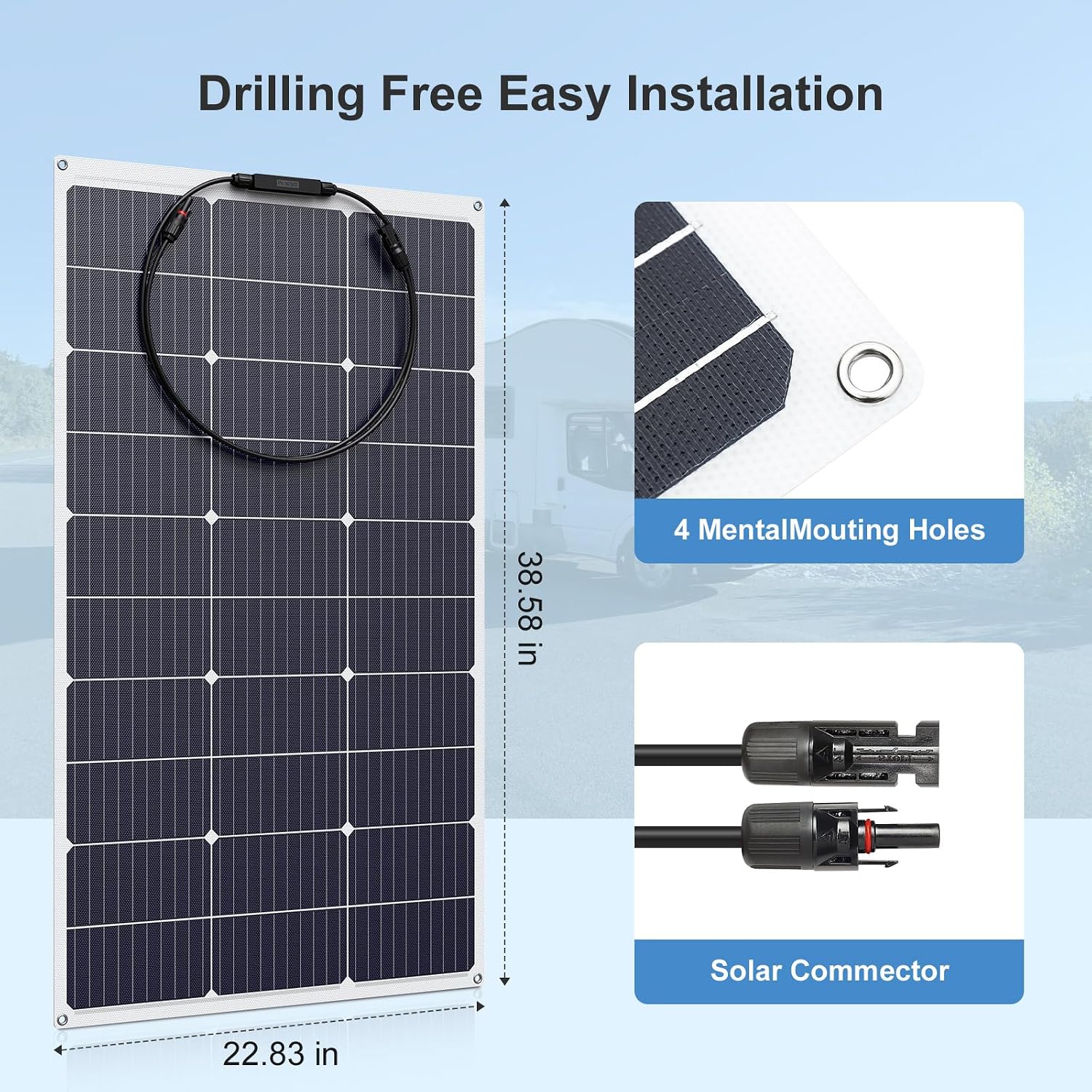 Solarapex 100watt Flexible Solar Panel -Lightweight Mono Solar with ETFE Coating, IP68 Waterproof, Fiberglass Protection for 12V Battery Charging in RV, Boat, Marine, Camping & Off-Grid(100W) - Image 3