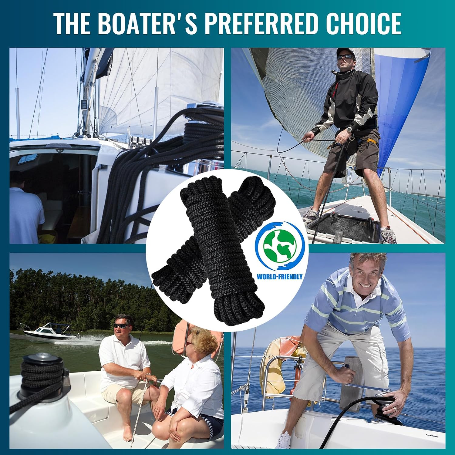 2 Pack 3/8" x 20' Boat Dock Lines for Boat & Pontoon, Premium Marine- Grade Double Braided Nylon Boat Lines, Pre-Spliced with a 12" Eyelet-Black,High Strength,Easy Handling,Boating Gifts for Men. - Image 6
