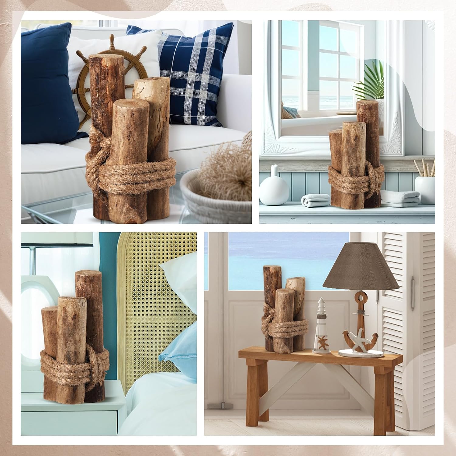 Threehoney Brown 3 Pcs Driftwood Decor Rustic Table Sign Beach Driftwood Piling Farmhouse Coastal Nautical Centerpieces Tables Coastal Decor for Fish Tanks Summer Christmas Kitchen Dining Decoration - Image 6