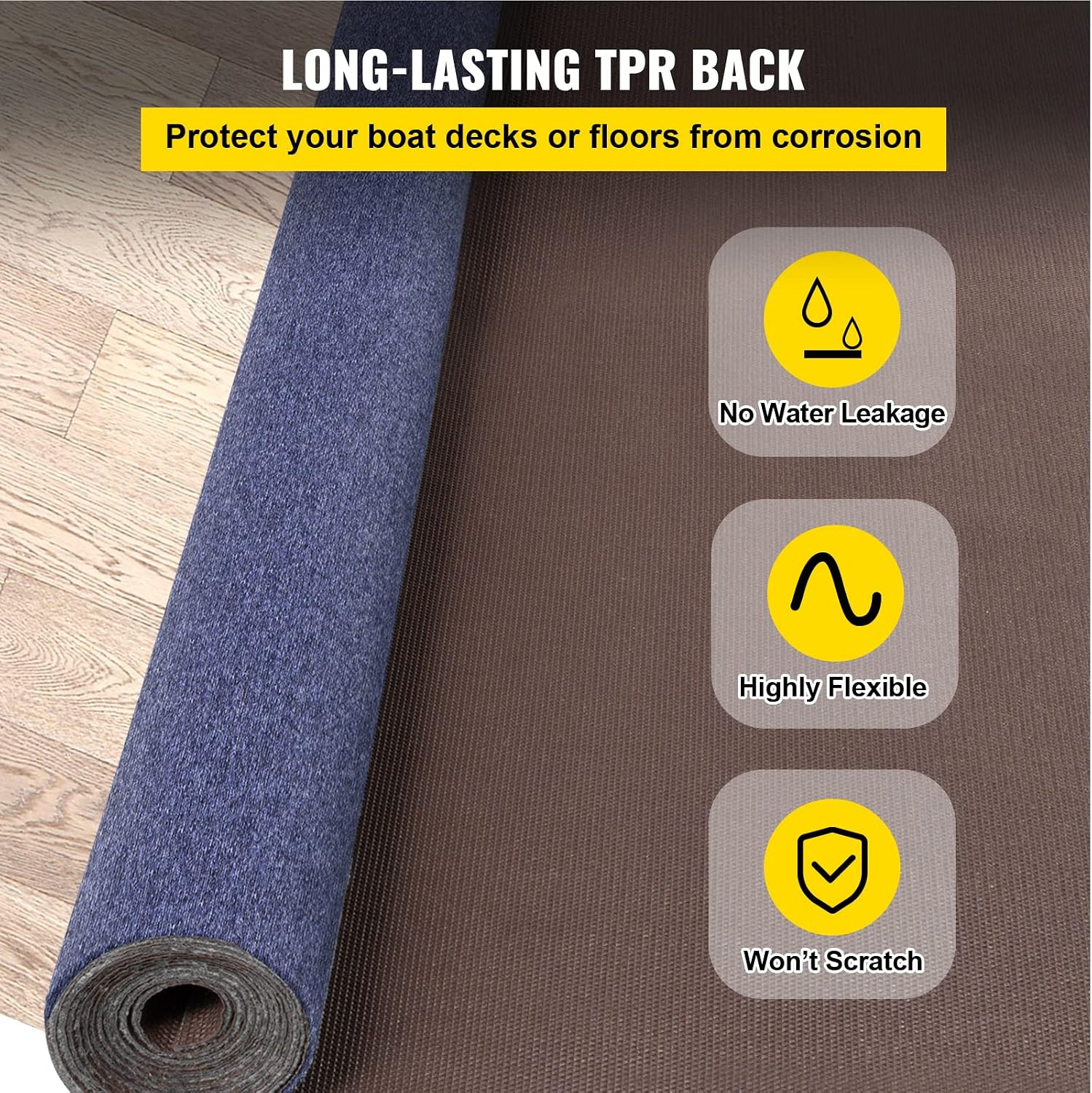 Happybuy 6 ft x 13 ft Deep Blue Marine Carpet for Boats Waterproof - 0.18" Thick Indoor Outdoor Rug Carpet Roll for Home Patio Porch Deck - Image 5