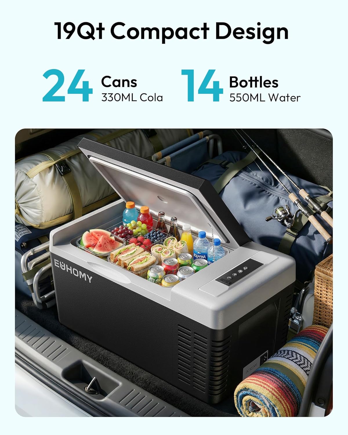 EUHOMY 12 Volt Refrigerator, 19QT(18L) Compressor Electric Cooler APP Control, Car Fridge -4℉~68℉, Portable Refrigerator 12/24V DC 100-240V AC, Portable Freezer for Camping, Travel, Boat - Image 5