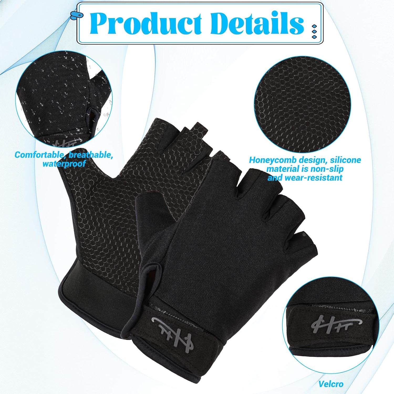Ptwola Fingerless Gloves Fishing Gloves Paddling Glove Sailing Glove RowingGloves KayakGloves WaterGloves SportsGloves FishingGloves for Men Women Training Cycling Workout Gym Fitness Pull Up - Image 3