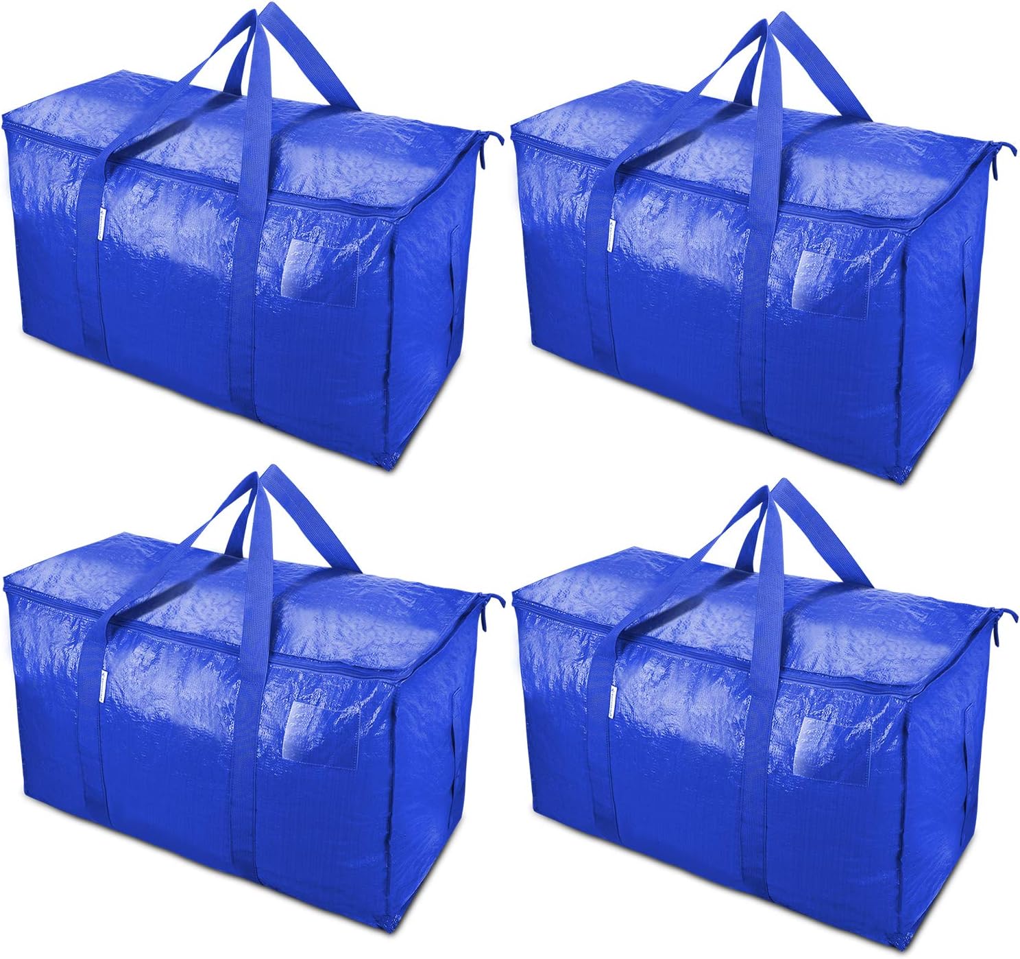 TICONN 4 Pack Extra Large Moving Bags Heavy Duty with Zippers & Carrying Handles, Durable Storage Bags Moving Boxes for Closet Organizers and Storage (4 Pack, Blue)