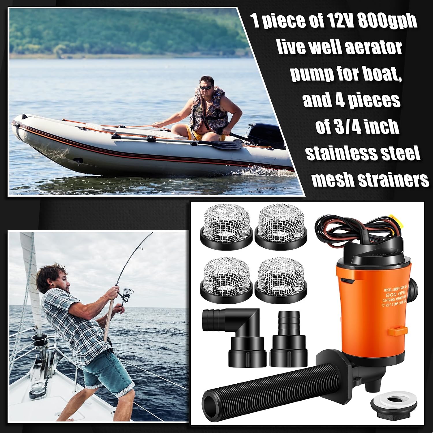 Retisee 12V 800GPH Livewell Pump Kit for Boat Aerator Pump with 4 3/4'' Stainless Steel Mesh Strainer Marine Baitwell Replacement for Fishing Tank Submersible Cartridge Aerator Boat Marine Yacht - Image 7