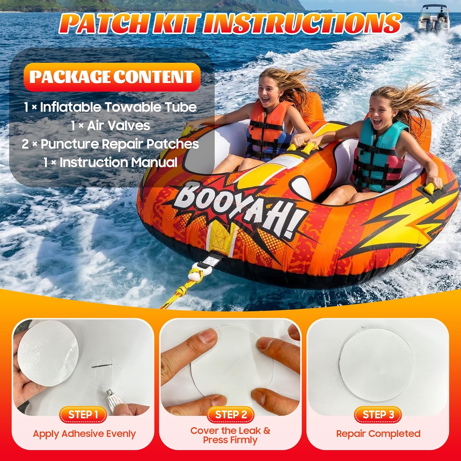 Towable Tubes for Boating Water Tubes - 2 Person Soaring Eagle, Heavy Duty Boat Tubes & Towables, EVA Foam Pads, Drainage, Quick Connector(F-1007)(F-1020) - Image 8
