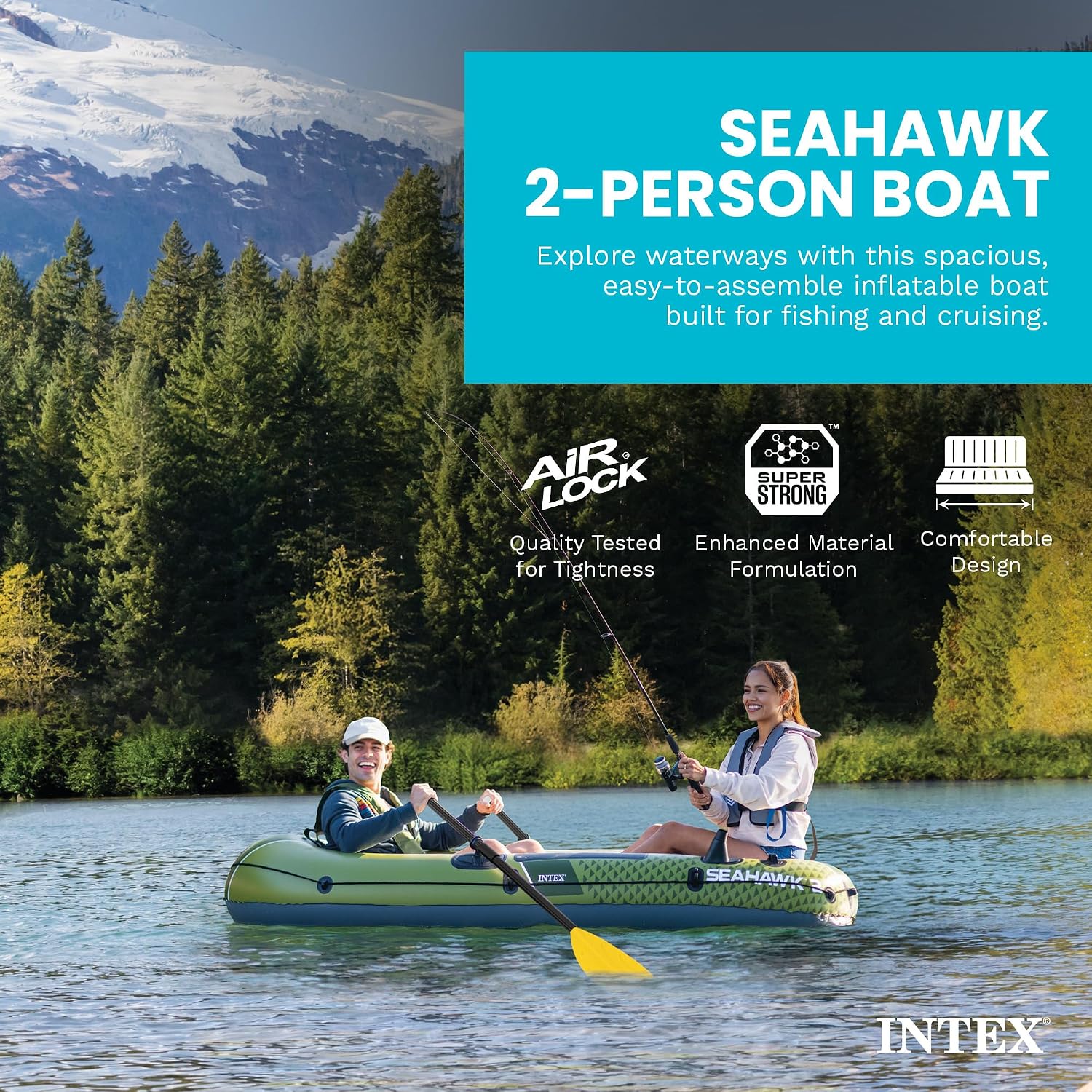 INTEX Seahawk Inflatable Boat Series: Includes Boat Oars and High-Output Pump - Fishing Rod Holders - Gear Pouch - Image 4