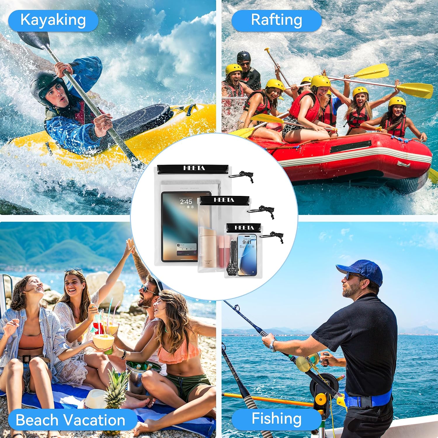 HEETA 5-Pack Clear Waterproof Dry Bag Pouch, Water Tight Cases Dry Bags Document Holder for Camera Mobile Phone Maps, Kayaking Boating - Image 7
