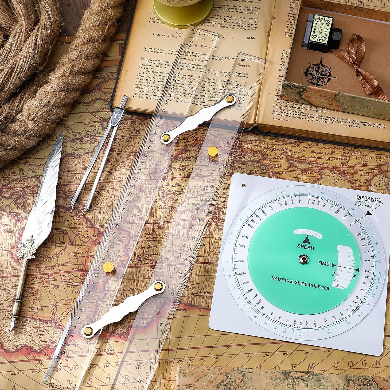 Dunzoom 3 Pcs Marine Navigation Kit, Basic Navigation Set Include 18" Marine Parallel Ruler with Clear Scales, 8" Diameter Nautical Plotter Protractor, 6" Fixed Point Divider for Boat Accessories - Image 6