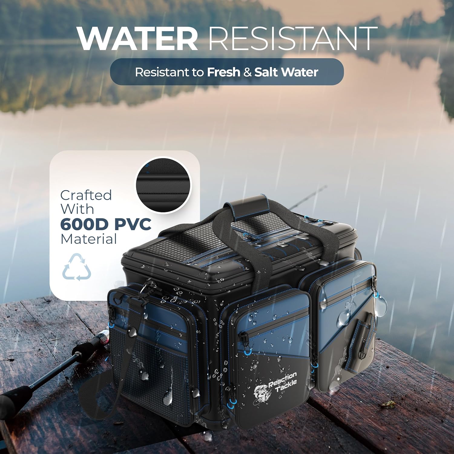 Reaction Tackle Saltwater Fishing Tackle Bags, Water Resistant 1000D PVC Tackle Box Bag with Removable Dividers, Fits 3600 and 3700 Trays, Large - Image 4