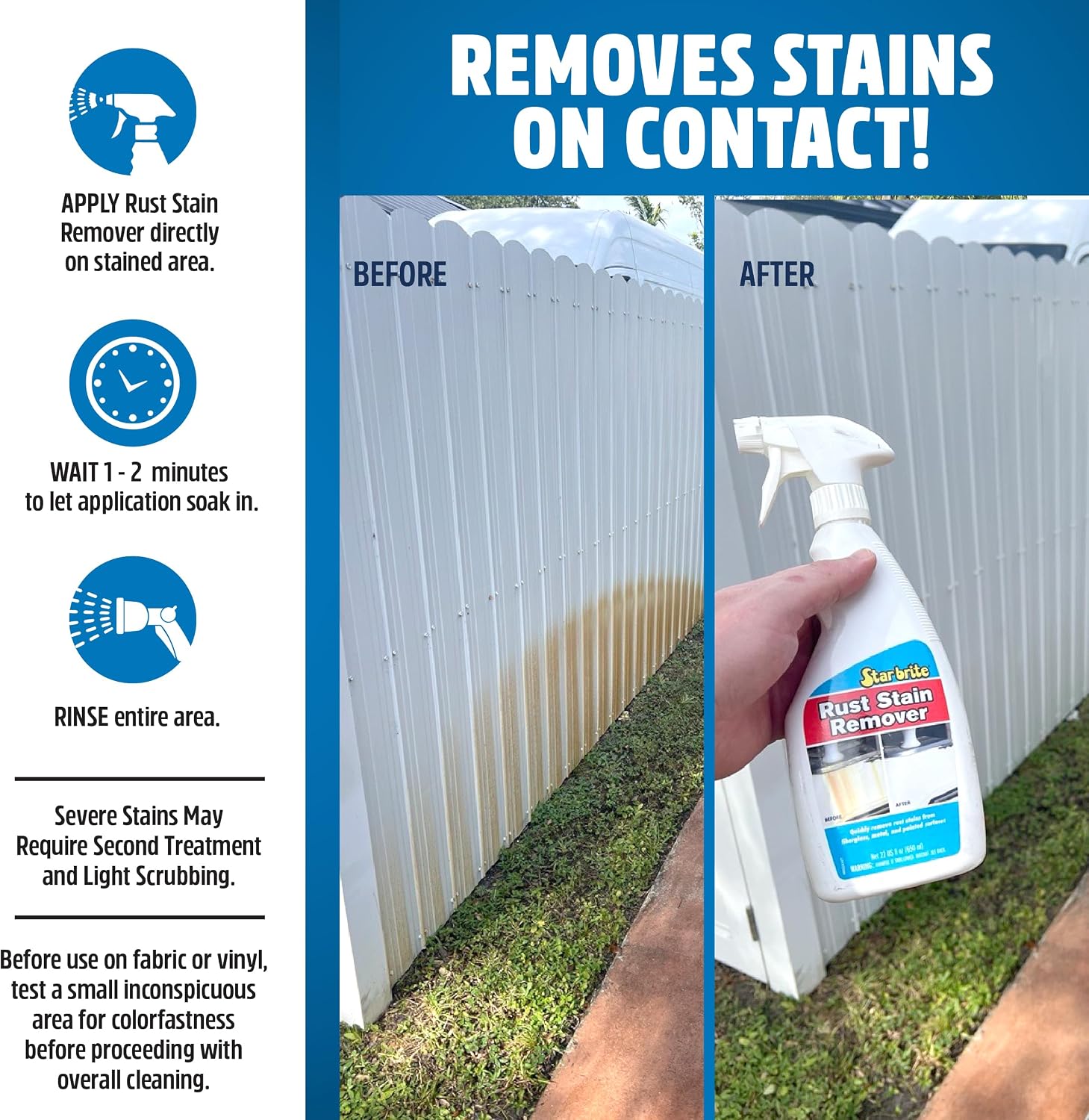 STAR BRITE Rust Stain Remover Spray - Instantly Dissolve Corrosion Stains on Fiberglass, Vinyl, Fabric, Metal & Painted Surfaces - Also Removes Sprinkler Stains - 22 Ounces (089222SS) - Image 4