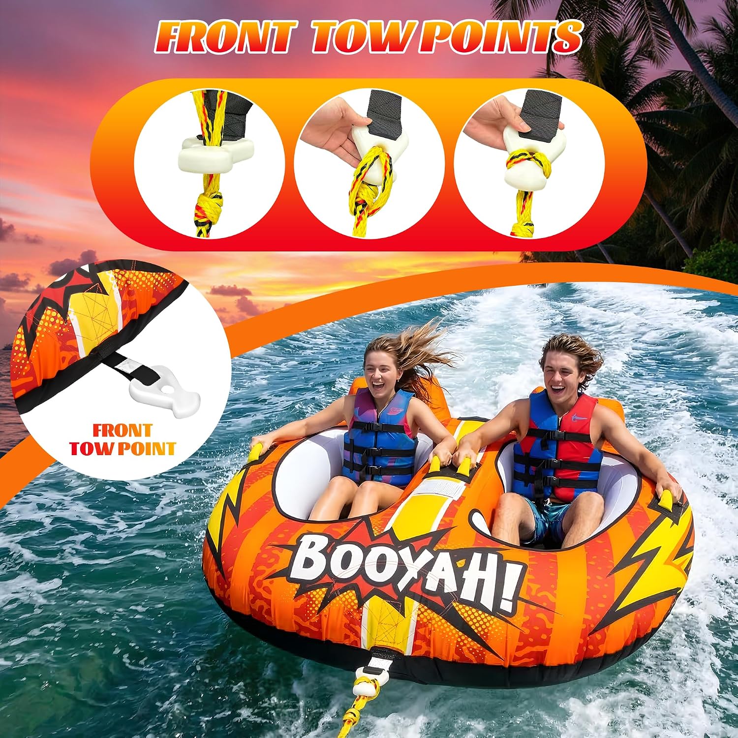 Towable Tubes for Boating Water Tubes - 2 Person Soaring Eagle, Heavy Duty Boat Tubes & Towables, EVA Foam Pads, Drainage, Quick Connector(F-1007)(F-1020) - Image 2