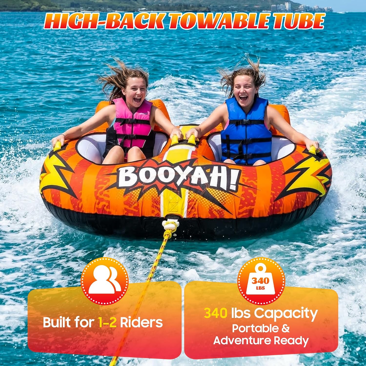 Towable Tubes for Boating Water Tubes - 2 Person Soaring Eagle, Heavy Duty Boat Tubes & Towables, EVA Foam Pads, Drainage, Quick Connector(F-1007)(F-1020) - Image 6