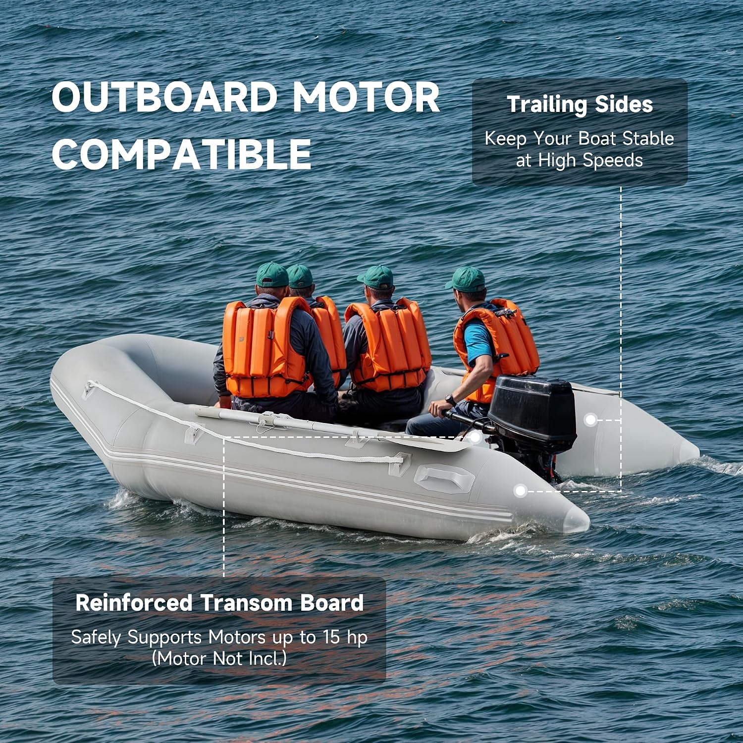 CO-Z 10ft Inflatable Dinghy Boat for 4 Adults, 990lb Capacity Heavy-Duty PVC Raft with Aluminum Floor & Oars, Motor Mount, Kayak-Style Tender for Fishing, Rescue & Water Sports - Image 4