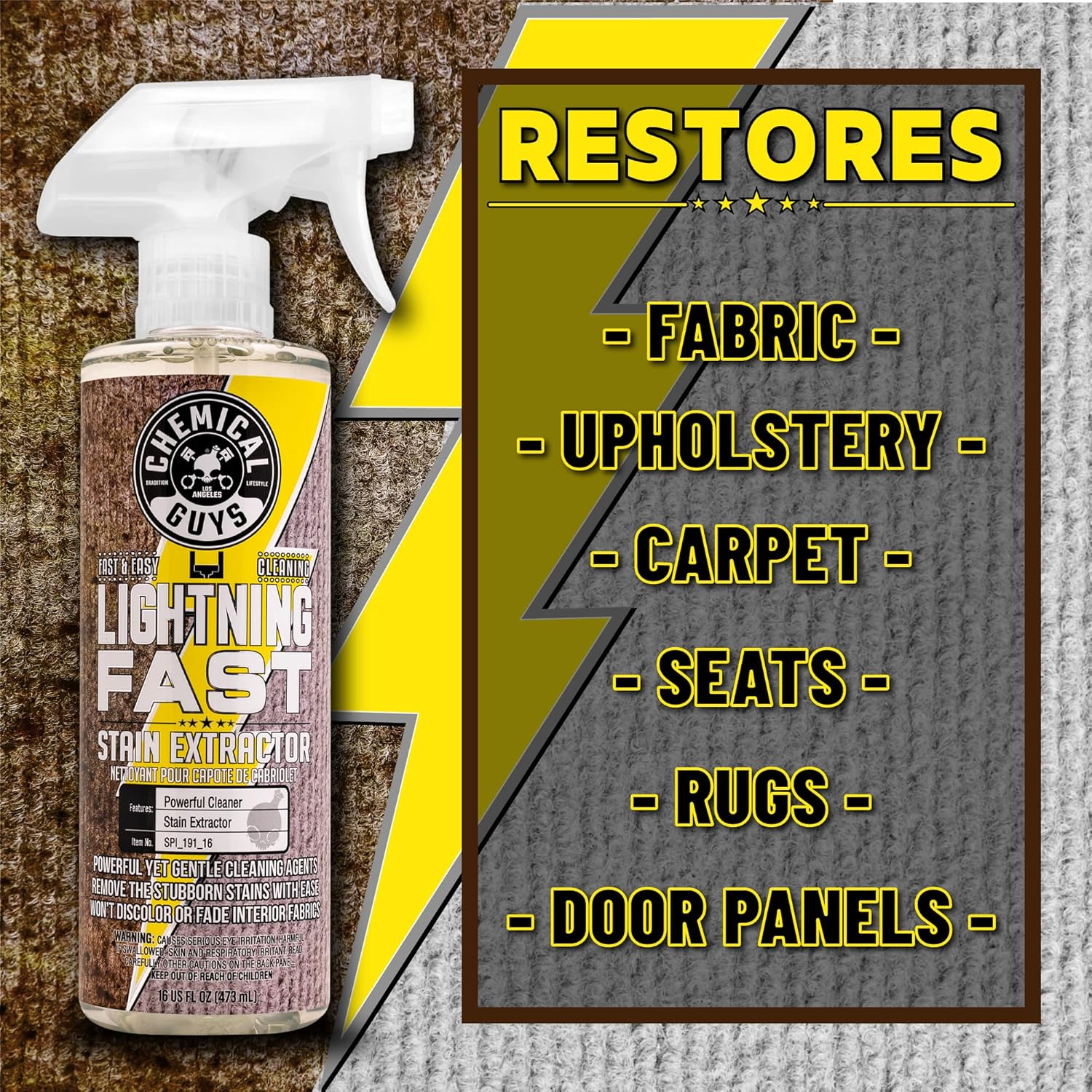 Chemical Guys Lightning Fast Carpet and Upholstery Stain Extractor - Chemical Guys Carpet Cleaner, Great for Fabric, Upholstery, Cars, Home, Office, Furniture, and More, Fresh Scent - 16 oz - Image 2