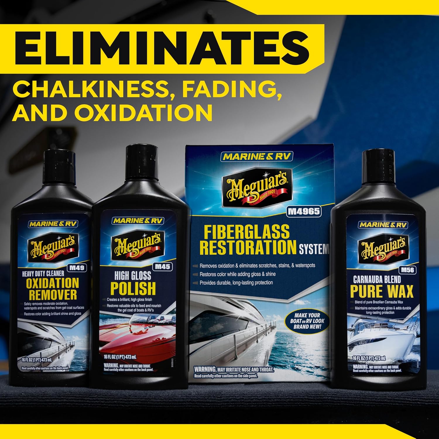 Meguiar's M4965 Marine/RV Fiberglass Restoration System, 3-Piece Marine Fiberglass Repair Kit Featuring Oxidation Remover for Boat Care Plus Boat Polish and Wax - Image 9