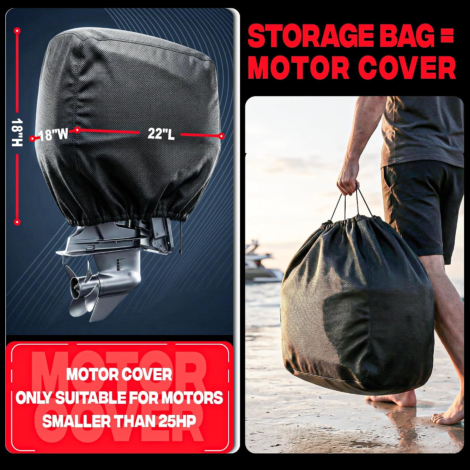 FOCEAN 1200D Boat Covers 15-17ft, Waterproof Heavy Duty Marine Tarp Black Cover, Fits Bass, V-Hull, Tri-Hull, Runabout & Fish Ski Boats with Storage Bag - Image 7