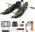 Goplus Inflatable Fishing Float Tube, Pontoon Boat w/Foldable Padded Seat, Adjustable Footrest, Pump, Paddles, Fish Ruler, Storage Basket,Pockets, 400 LBS Load Capacity Adult Belly Boat for Angling